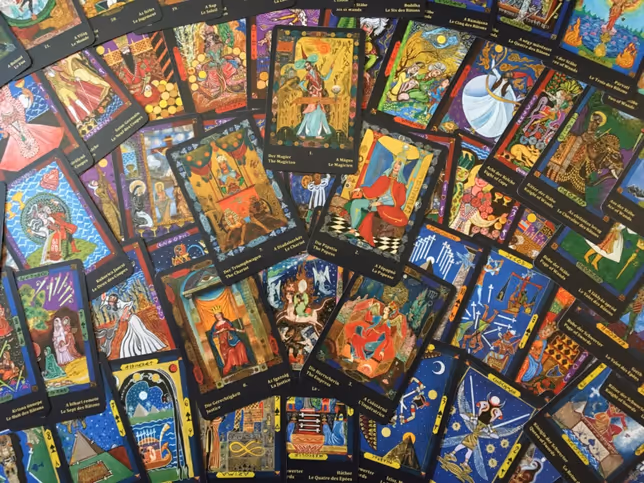 Clairvoyant tarot coaching session using the Kazanlar Tarot deck for relationship and career guidance